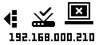 QX tool display showing a checkmark above the access point symbol, an × on the controller symbol, and example IP address 192.168.000.210.