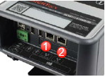 Controller Ethernet connectors with Port 1 and Port 2 identified by red numbered markers.